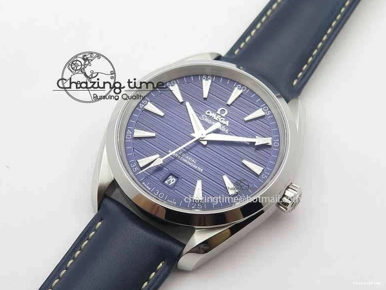 0126 Affordable 2017 Aqua Terra SS XF Best Edition Blue Textured Dial On Blue Leather Strap A 8159